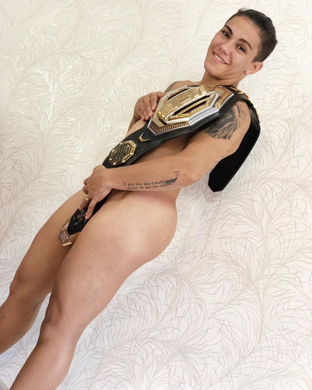 New UFC champ Jessica Andrade poses naked with just belt covering her  modesty to celebrate title win