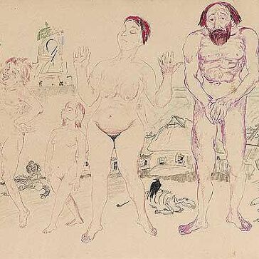 Nude family outside the walls of the russian village | 1st Art Gallery
